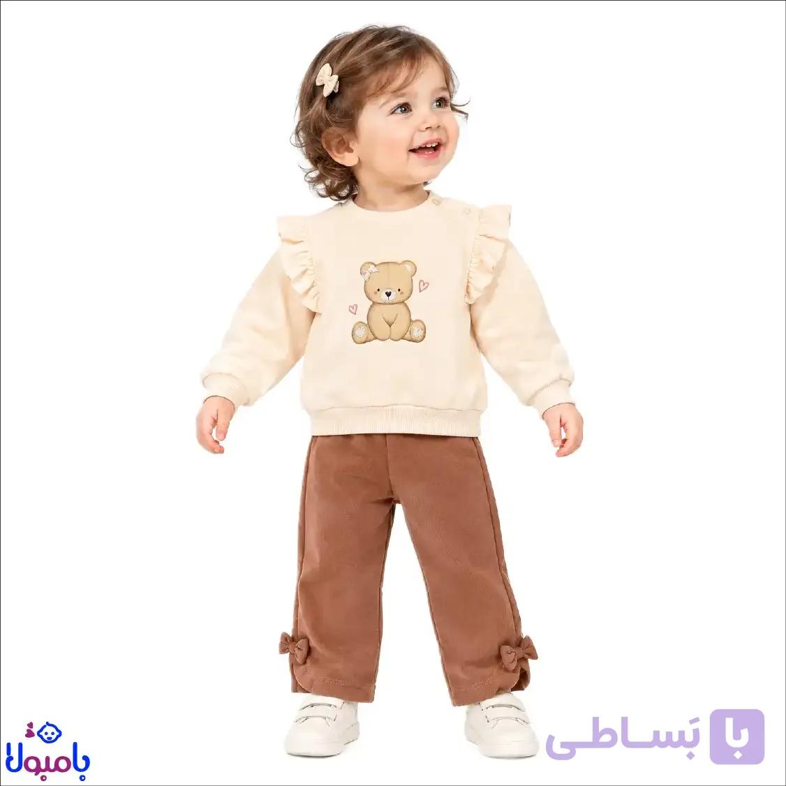 ست بلوز و شلوار پاییزه صورتی و موکا وارداتی 6تا24ماهگی — تصویر 1