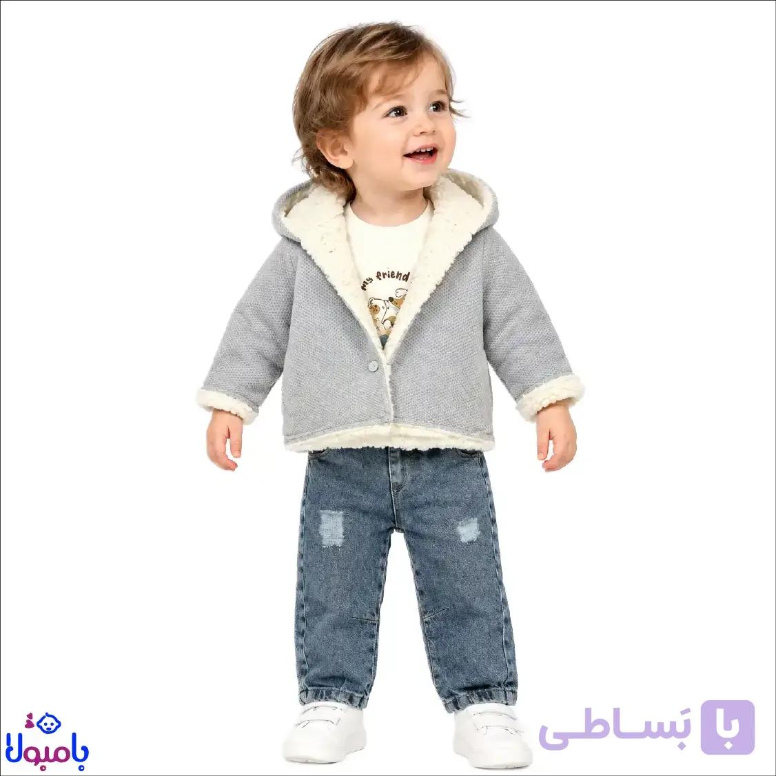 ست 3تکه کاپشن و شلوار پسرونه نوزادی وارداتی ژیوان 6تا24ماهگی — تصویر 1