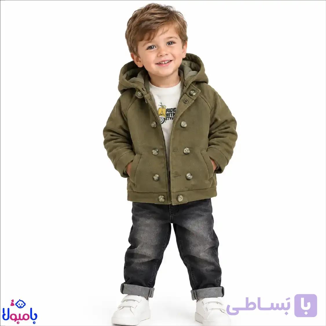 ست سه تکه کاپشن دورو و شلوار پسرانه نوزادی کرم 9تا 24ماهگی — تصویر 1