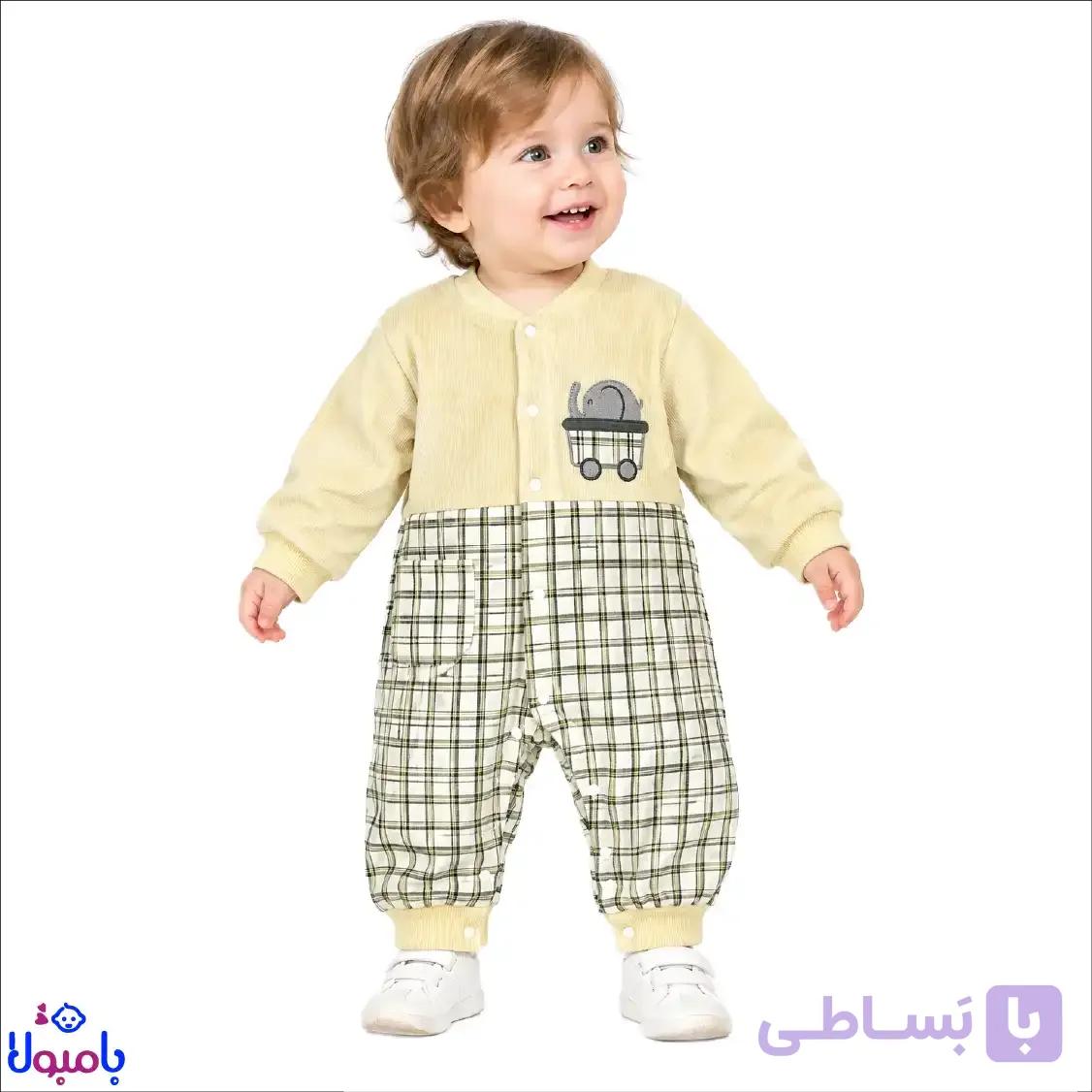 سرهمی کبریتی نوزادی کرم مدل چهارخونه از 3تا12ماهگی — تصویر 1