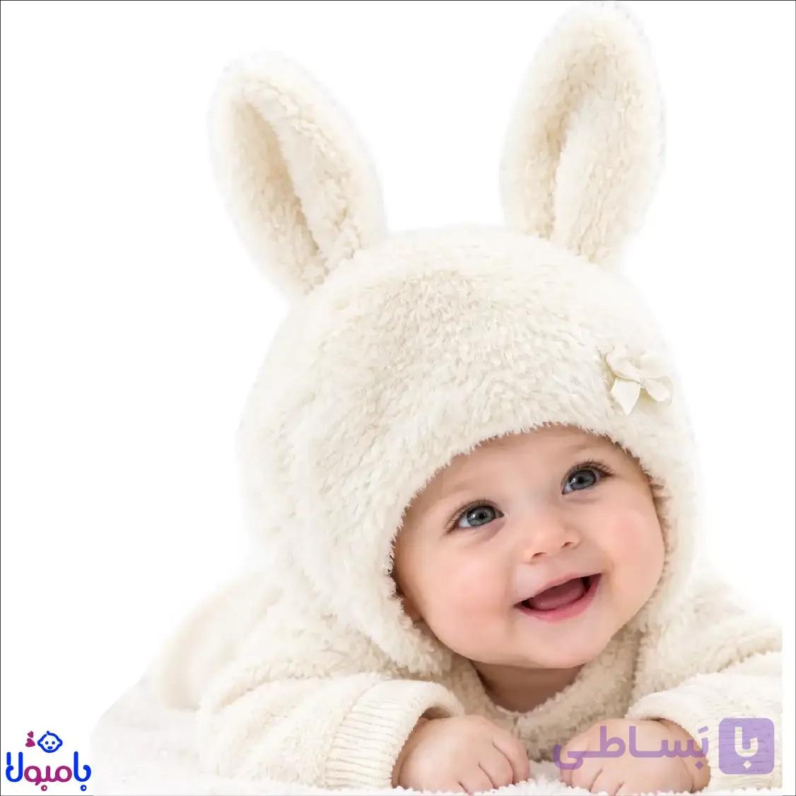 کلاه زمستونی خزدار نوزادی کرم طرح پاپیونی از 3 تا 12ماهگی — تصویر 1