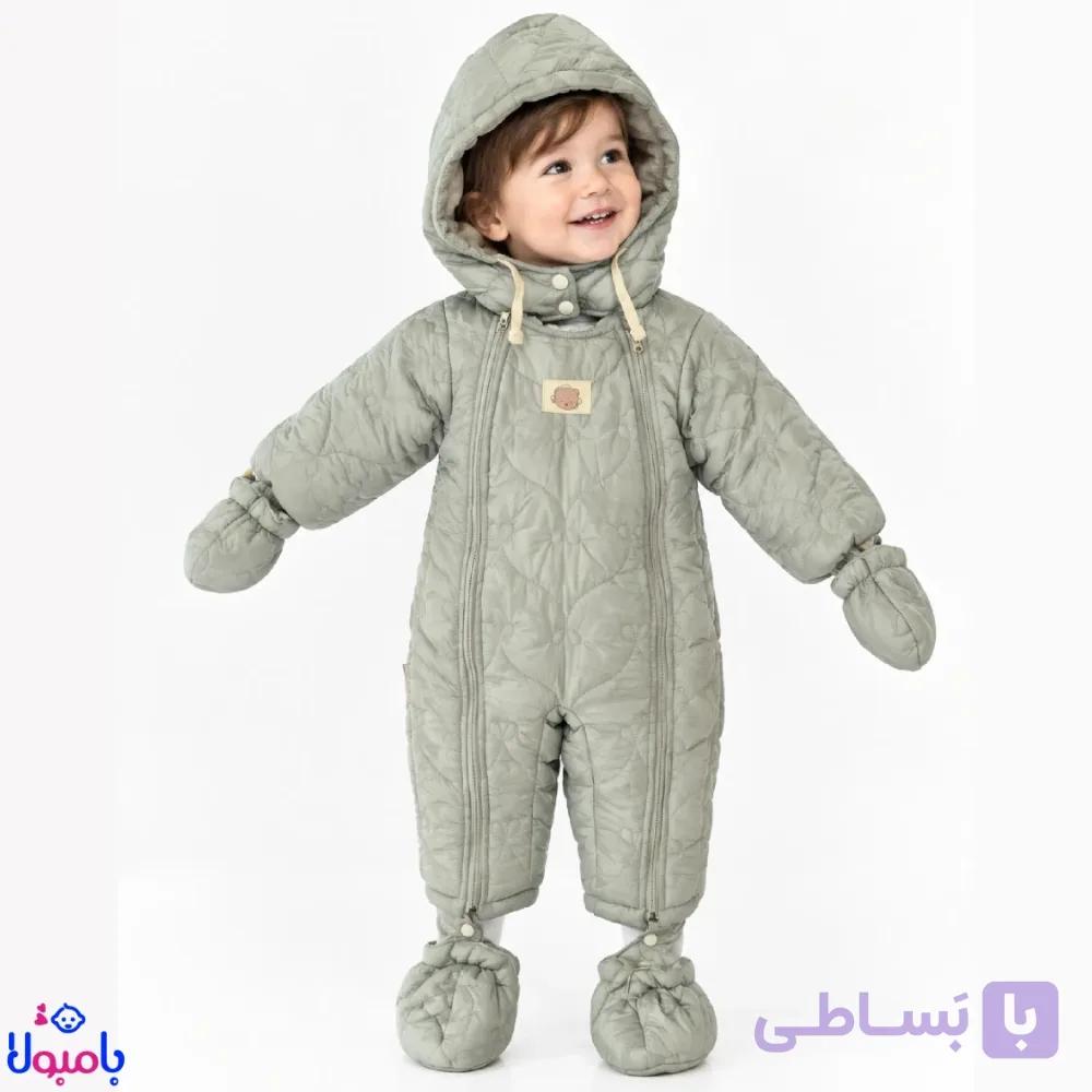سرهمی کاپشنی نوزادی آبی | سرهمی زمستانی کودک — تصویر 1