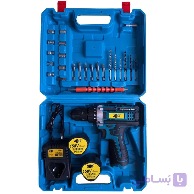 دریل پیچ گوشتی شارژی سه نظام 10 میلیمتری 158 ولت جاب مدل JB-158 NEW POWER مجموعه 42 عددی