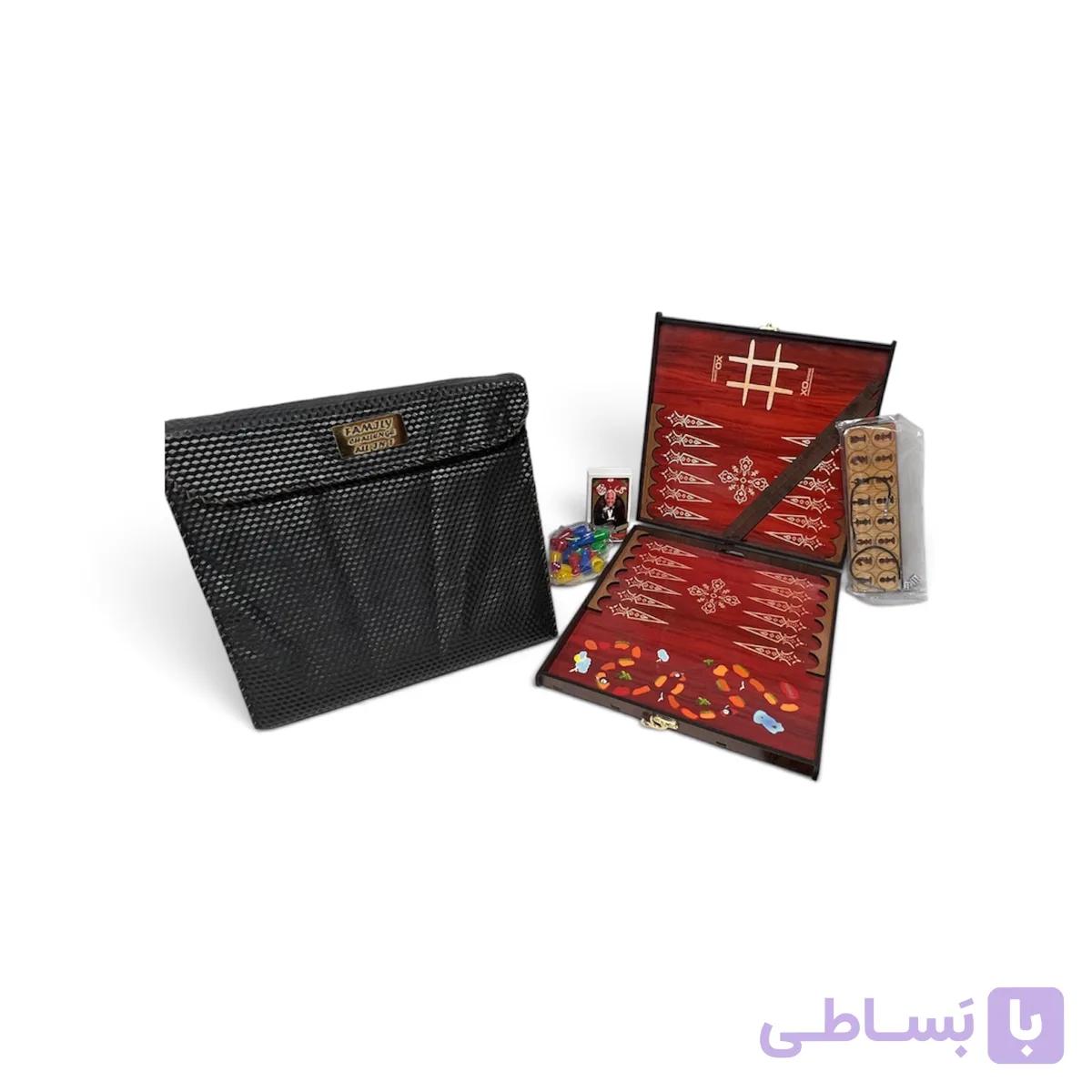 بازی فکری خانوادگی ۷ در ۱ مدل Family Challenge با صفحه چوبی و کیف حمل — تصویر 1