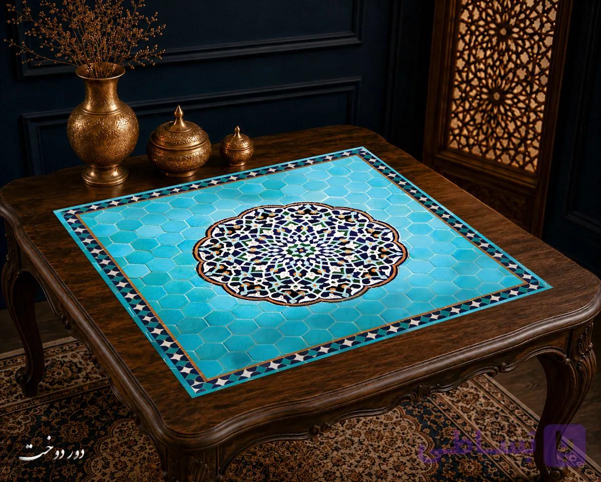 رومیزی مخمل لمینت دار ایران خاتون طرح سنتی کد ۲۸