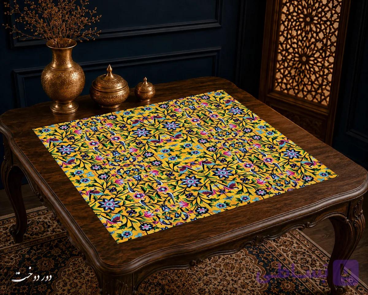 رومیزی مخمل لمینت دار ایران خاتون طرح سنتی کد ۳۲