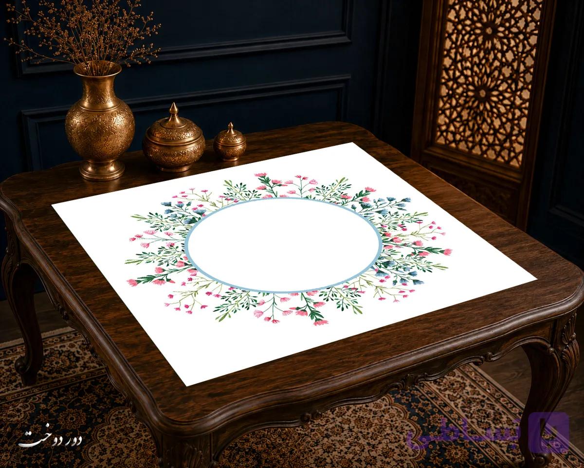 رومیزی مخمل لمینت دار ایران خاتون طرح سنتی کد ۲۵