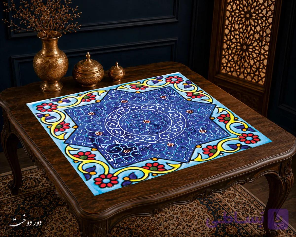 رومیزی مخمل لمینت دار ایران خاتون طرح سنتی کد ۲۶