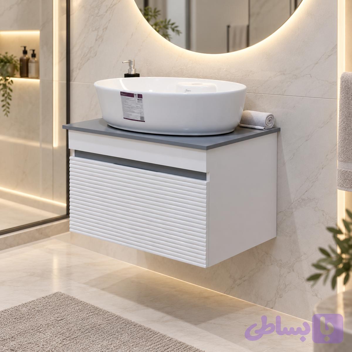 روشویی کابینتی مدرن بامبو سفید طوسی زرین نیک 40×60 کد ZN8489 — تصویر 1