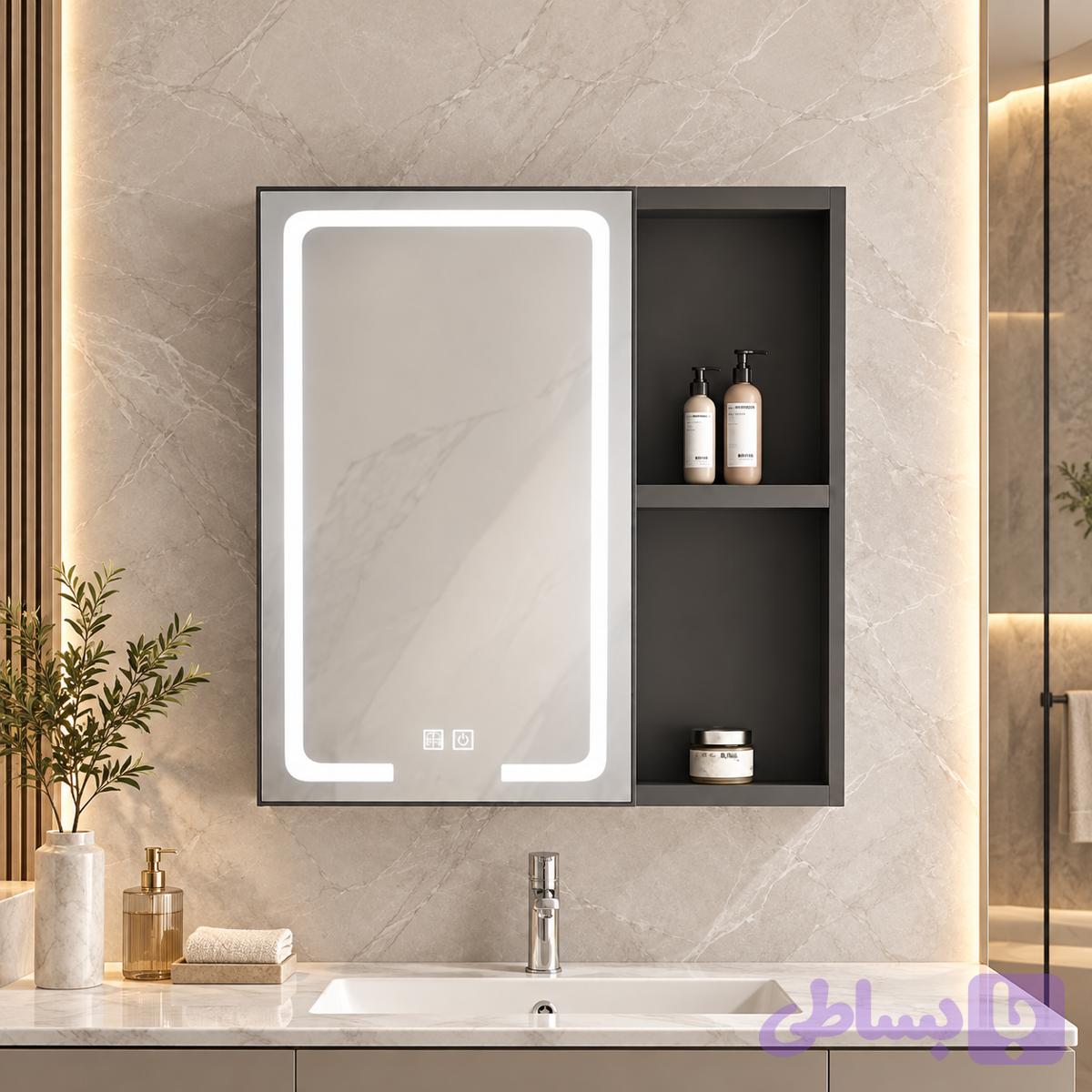 آینه باکس بک‌لایت تاچ طوسی تیره زرین نیک کد ZB067