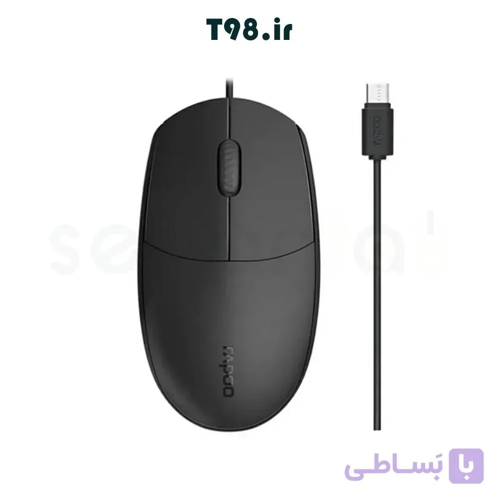 ماوس باسیم تایپ سی رپو مدل RAPOO N100C Type-C رنگ مشکی — تصویر 1