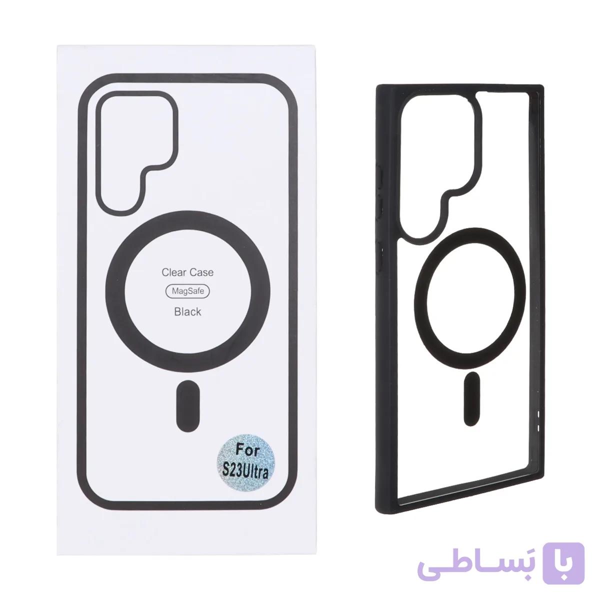قاب شفاف Samsung Galaxy S23 Ultra با قابلیت شارژ MagSafe – مشکی (پک دار)