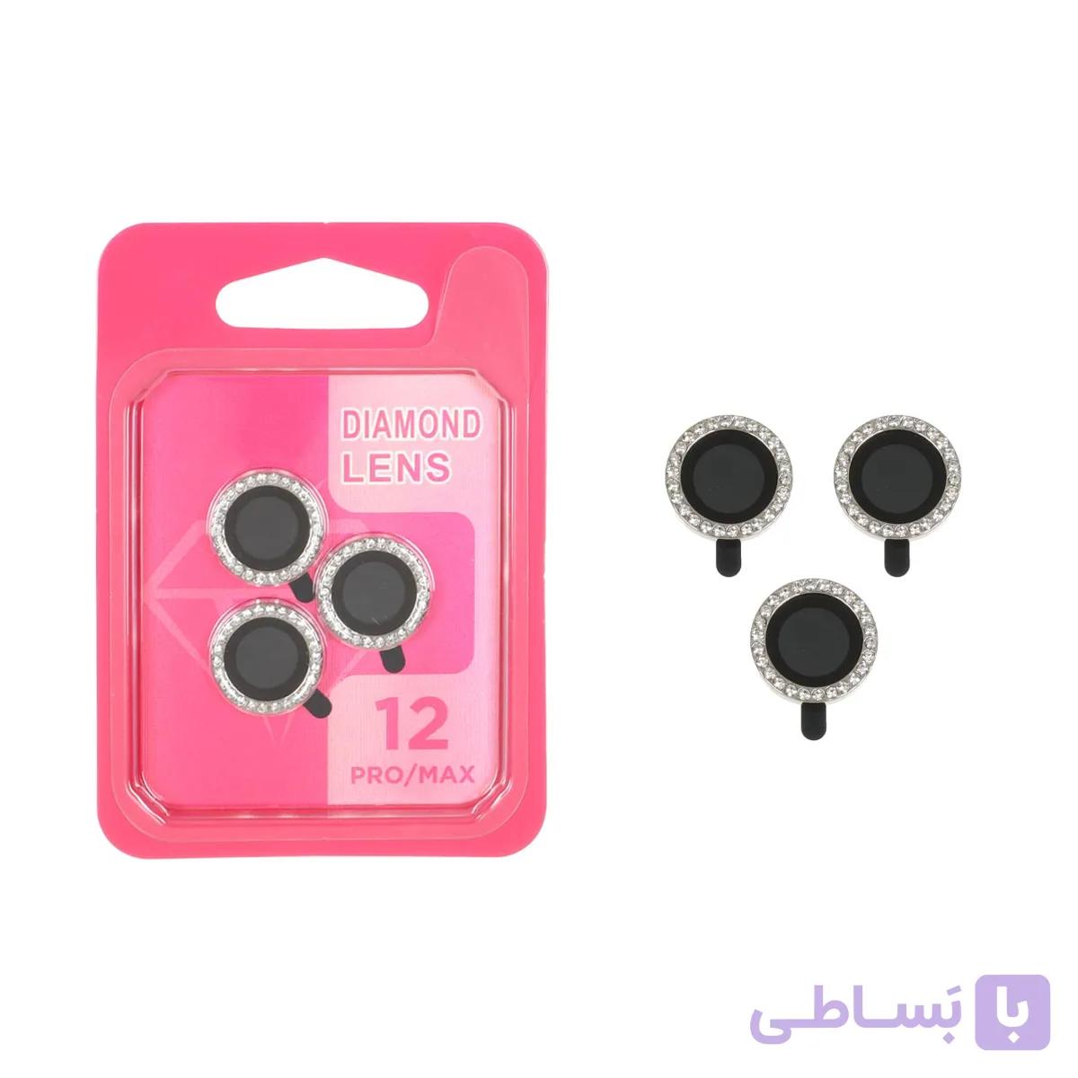 محافظ لنز رینگی اورجینال نگین دار Apple iPhone 13 / 13 Mini / 12 Pro Max – نقره ای (پک صورتی) – MPS