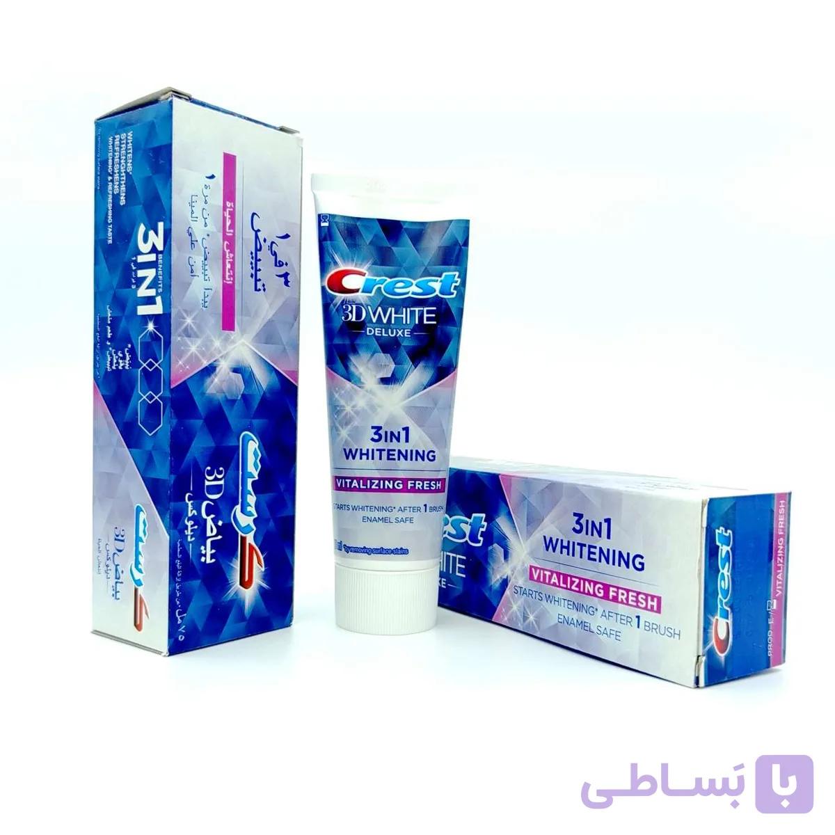 خمیر دندان کرست مدل  Crest 3D White Deluxe نسخه 3 در 1 – مدل Vitalizing Fresh — تصویر 1