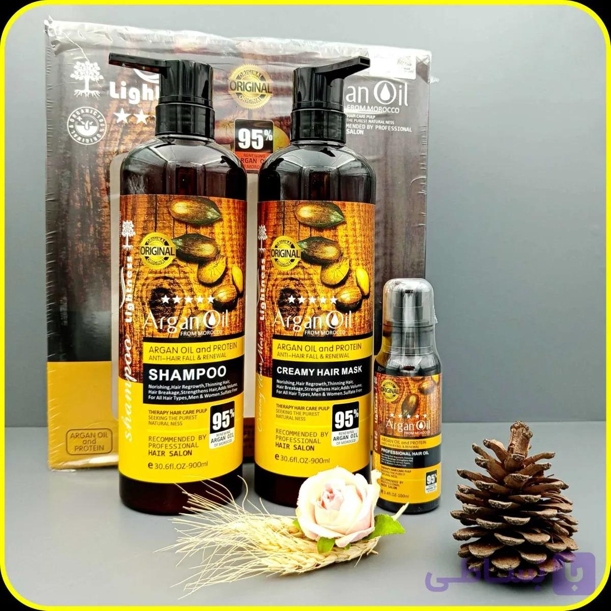 پک آرگان لایتنس اصل ۳ عددی بدون سولفات | Lightness Argan Oil Pack — تصویر 1