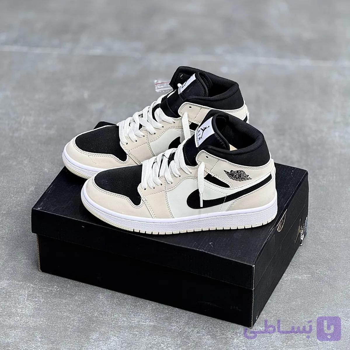 کفش نایک ایر جردن وان ساقدار کرم مشکی Nike Air Jordan 1 High Cream Black — تصویر 1