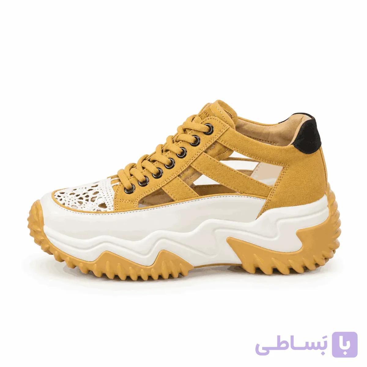 کتونی لژدار خردلی پنجه توری — تصویر 1