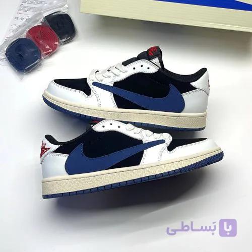 کفش نایک ایر جردن وان لو تراویس اسکات کرم سورمه‌ای Nike Air Jordan 1 Low Travis Scott Cream Navy — تصویر 1