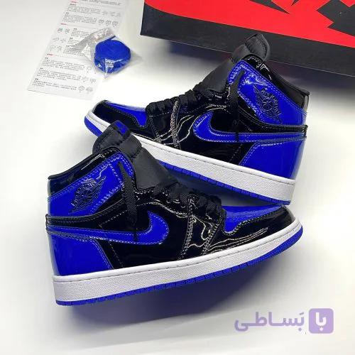 کفش نایک ایر جردن وان ساقدار ورنی پتنت رویال آبی مشکی Nike Air Jordan 1 High OG Patent Royal Blue Black — تصویر 1