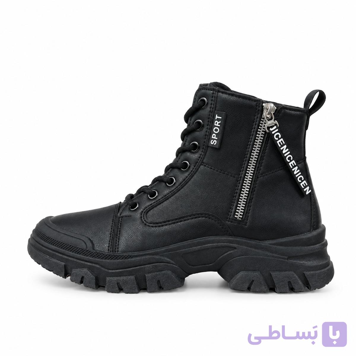 بوت ساقدار بنددار زیپ‌کنار مشکی — تصویر 1