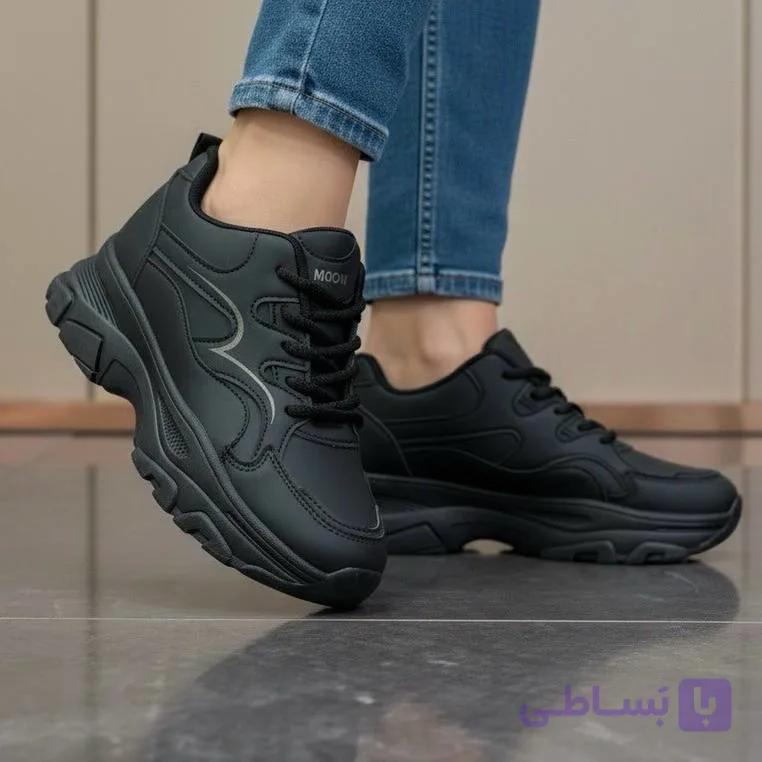 کتونی اسپرت لژدار طبی مدل پرنده مشکی Women’s Bird Style Platform Orthopedic Black Sneakers — تصویر 1