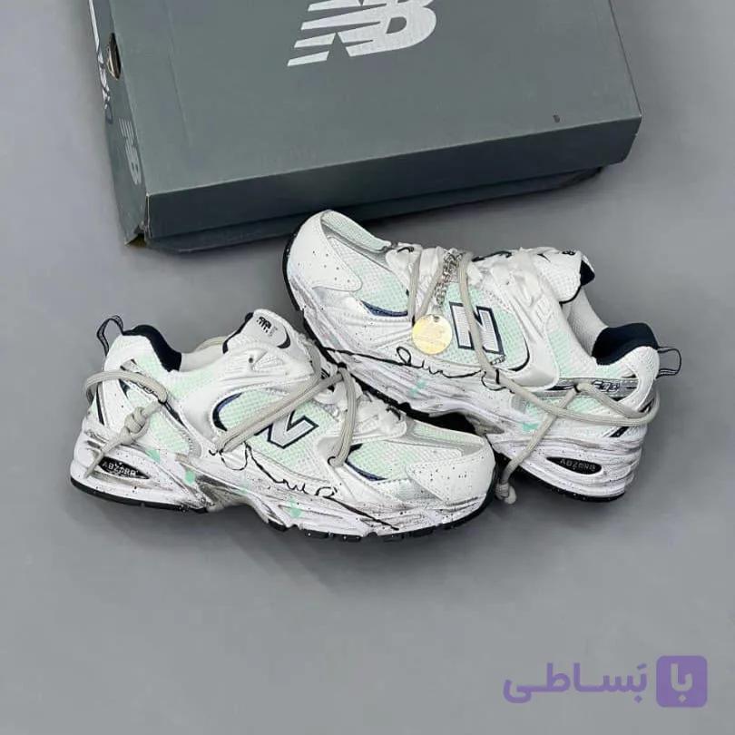 کفش نیو بالانس ۵۳۰ کاستوم سفید سبز New Balance 530 Custom White Green — تصویر 1