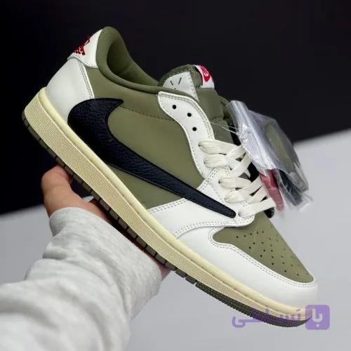 کفش نایک ایر جردن وان لو تراویس اسکات مدیوم الیو Nike Air Jordan 1 Low Travis Scott Medium Olive — تصویر 1