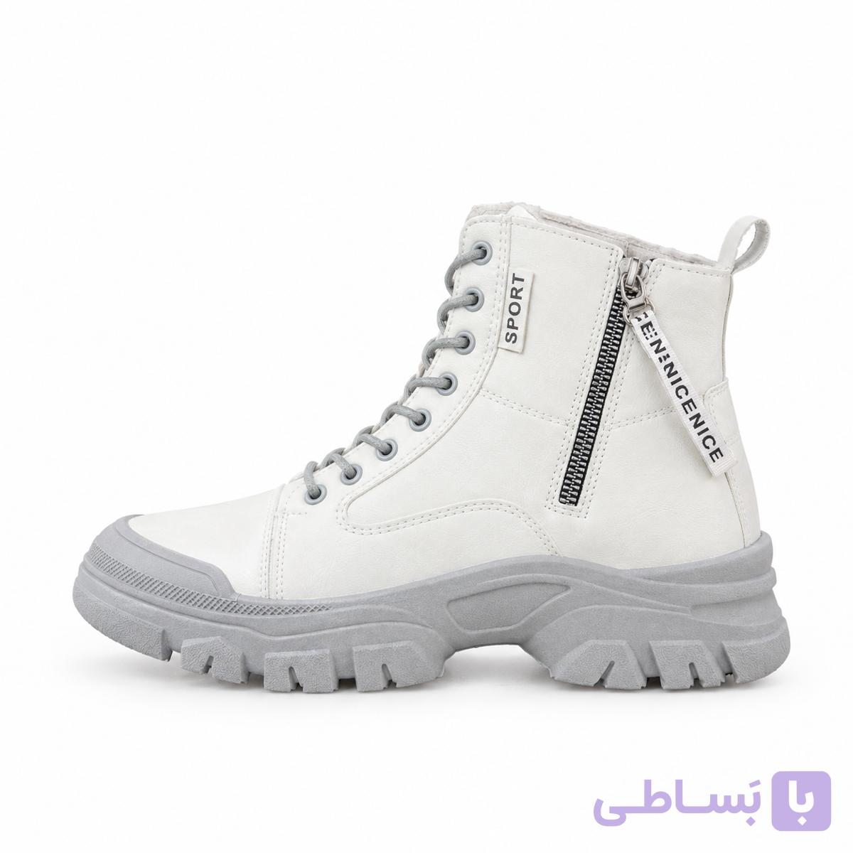 نیم‌چکمه اسپرت بنددار سفید طوسی — تصویر 1