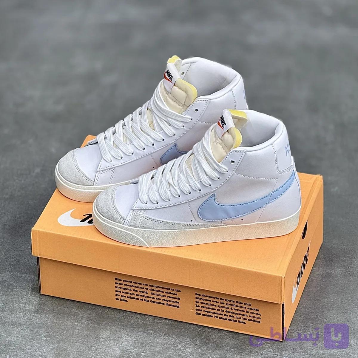 کفش نایک بلیزر ساقدار سفید آبی Nike Blazer Mid White Blue — تصویر 1