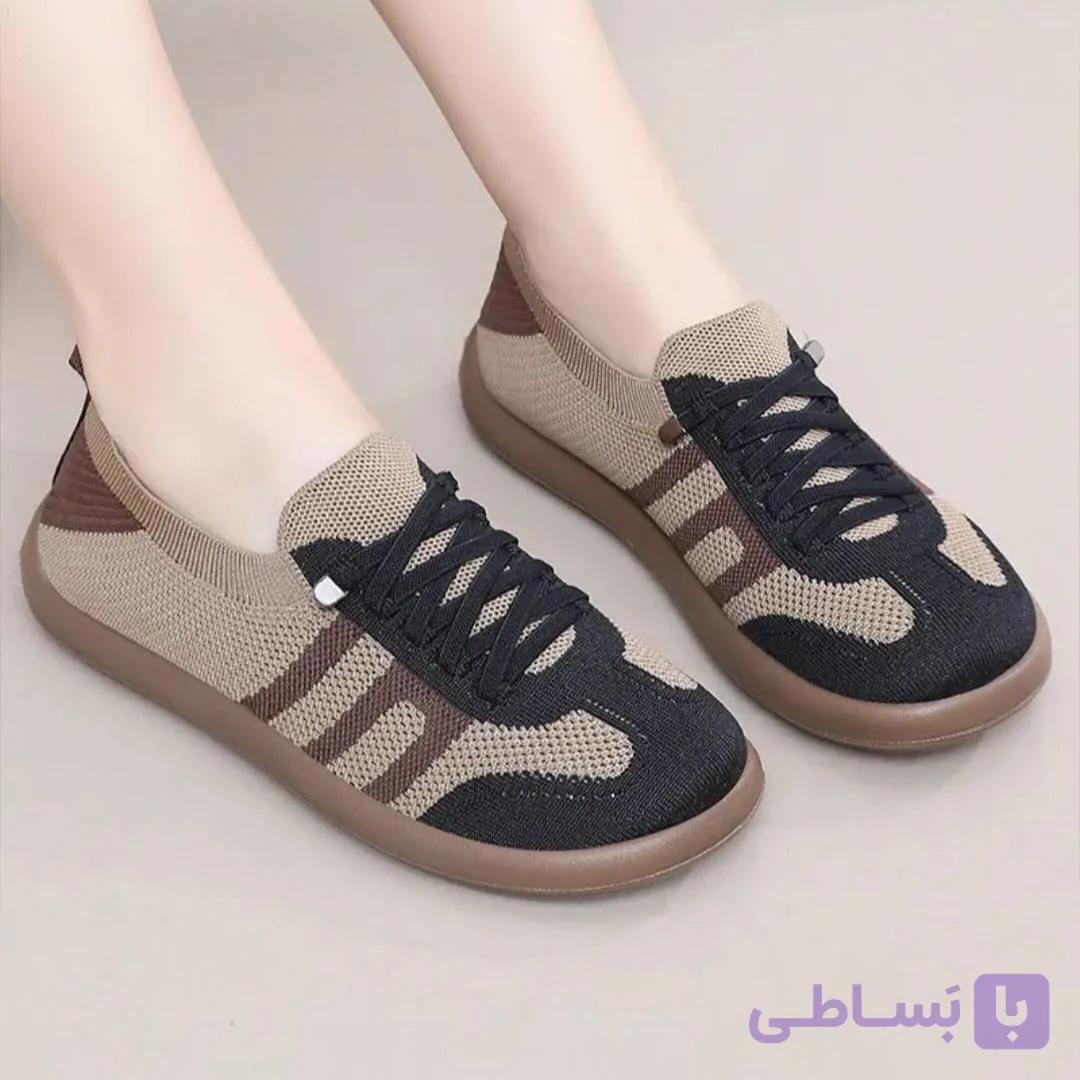 کفش طبی زنانه زرشکی بافتنی لوفر راحتی سبک — تصویر 1