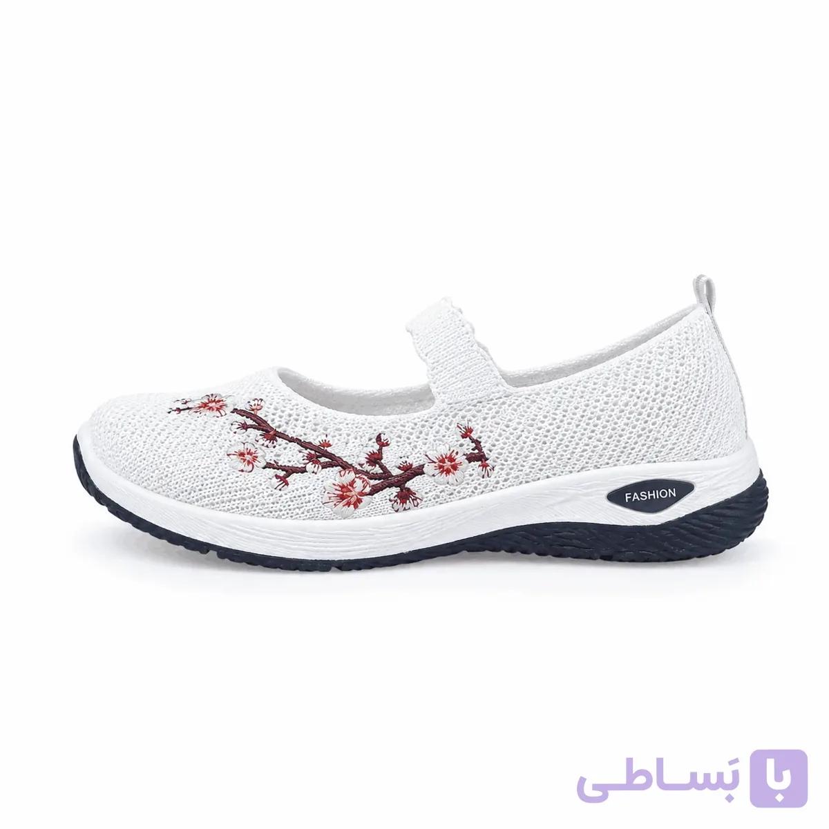 صندل زنانه گلدار سفید — تصویر 1