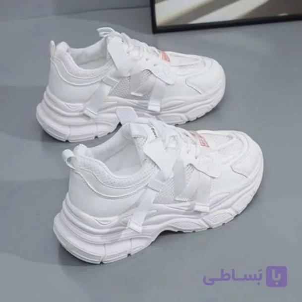 کتونی اسپرت لژدار طبی زنانه مافیایی تمام سفید Women’s Mafia Style White Sneakers — تصویر 1