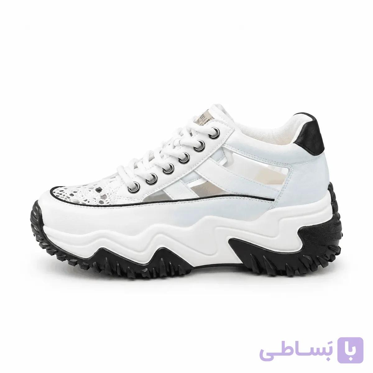صندل لژدار زنانه سفید دندانه‌ دار — تصویر 1