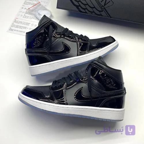 کفش نایک ایر جردن وان ساقدار ورنی اسپیس جم مشکی سفید Nike Air Jordan 1 High Space Jam Black White — تصویر 1