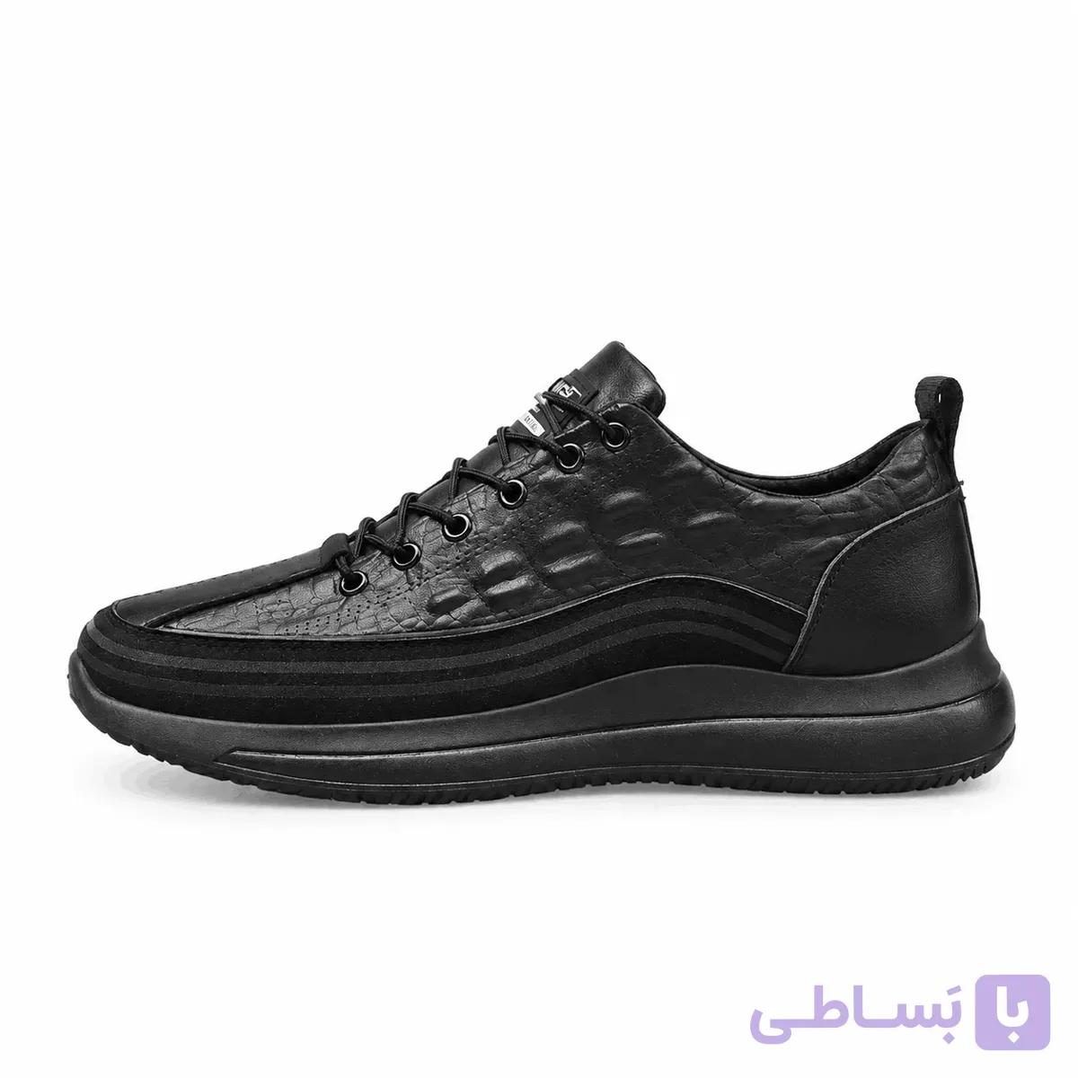 کتونی مردانه جدید با طرح چرم تمساح مشکی Men’s Crocodile Pattern Black Casual Sneakers — تصویر 1
