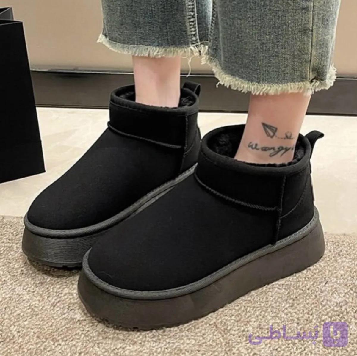آگ ساقدار خزدار مشکی Black Fur Lined Mid Calf Winter Boots — تصویر 1