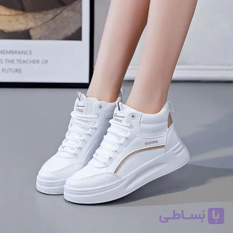 نیم بوت ساقدار فانتزی سفید خاکی — تصویر 1