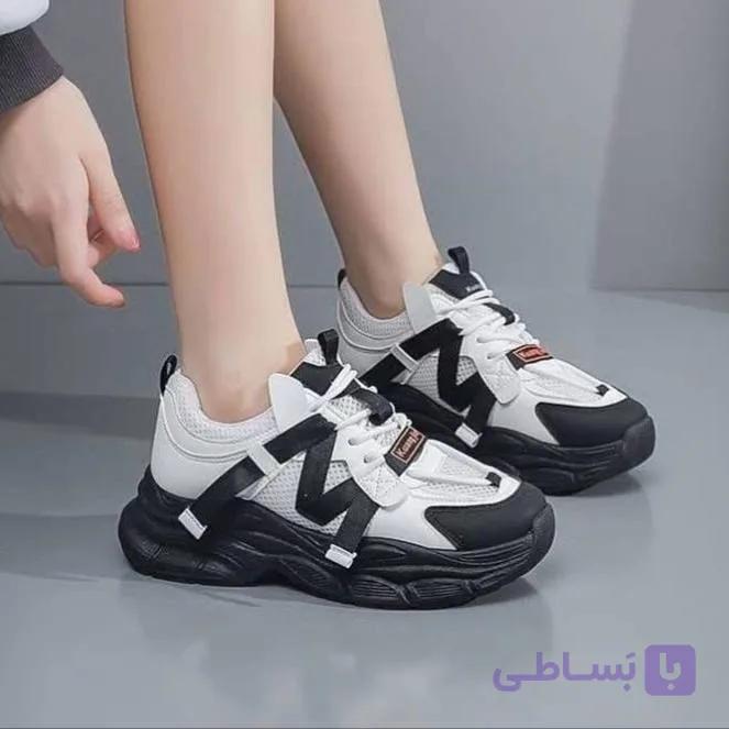 کتونی اسپرت لژدار طبی زنانه مافیایی مشکی سفید Women’s Mafia Style Black White — تصویر 1
