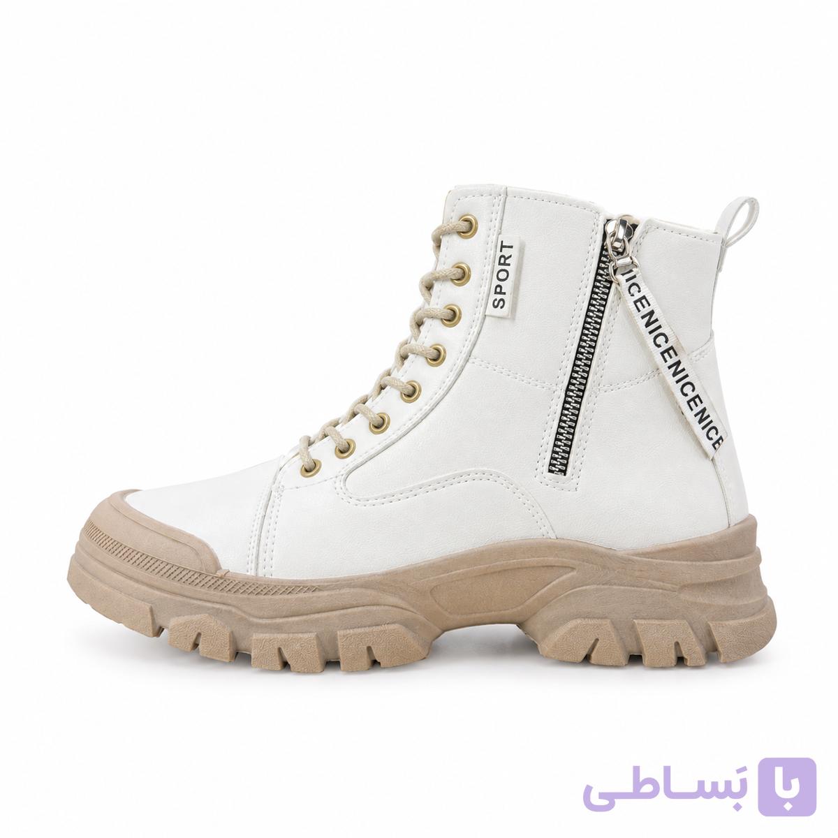 نیم بوت زیپ‌دار سفید کرم — تصویر 1