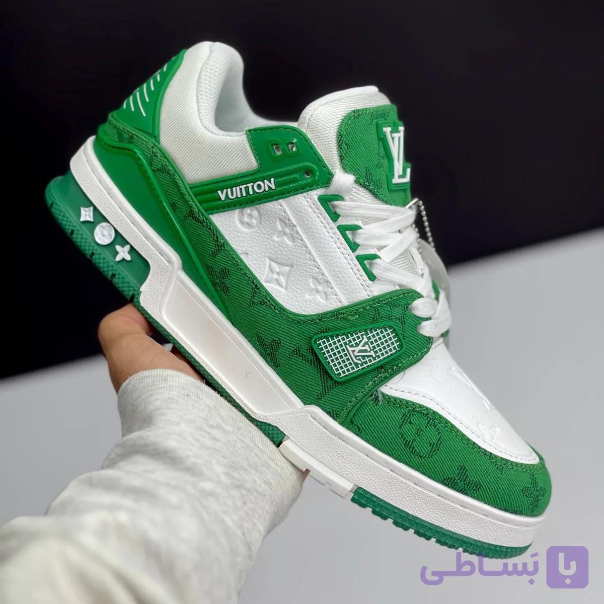 لویی ویتون ترینر سفید سبز Louis Vuitton Trainer White Green — تصویر 1