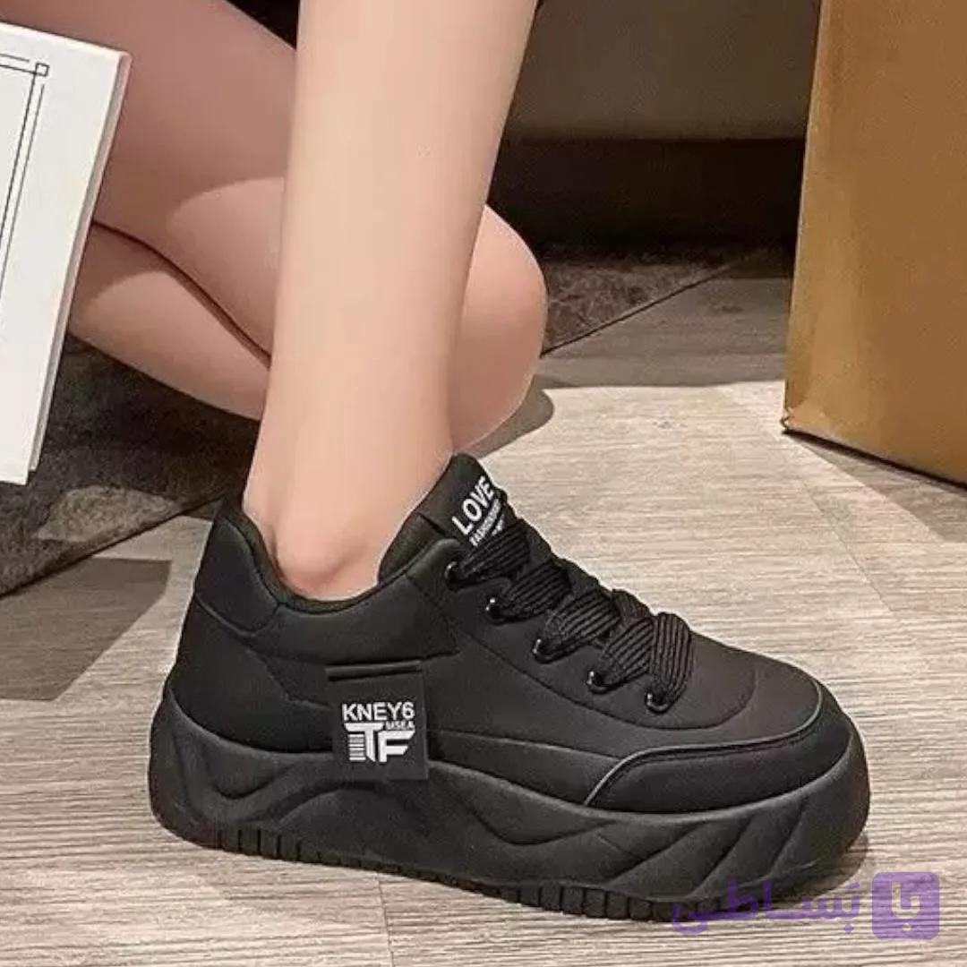 کتونی لژدار فشن زنانه مدل لاو مشکی Women’s Love Platform Fashion Black Sneakers — تصویر 1