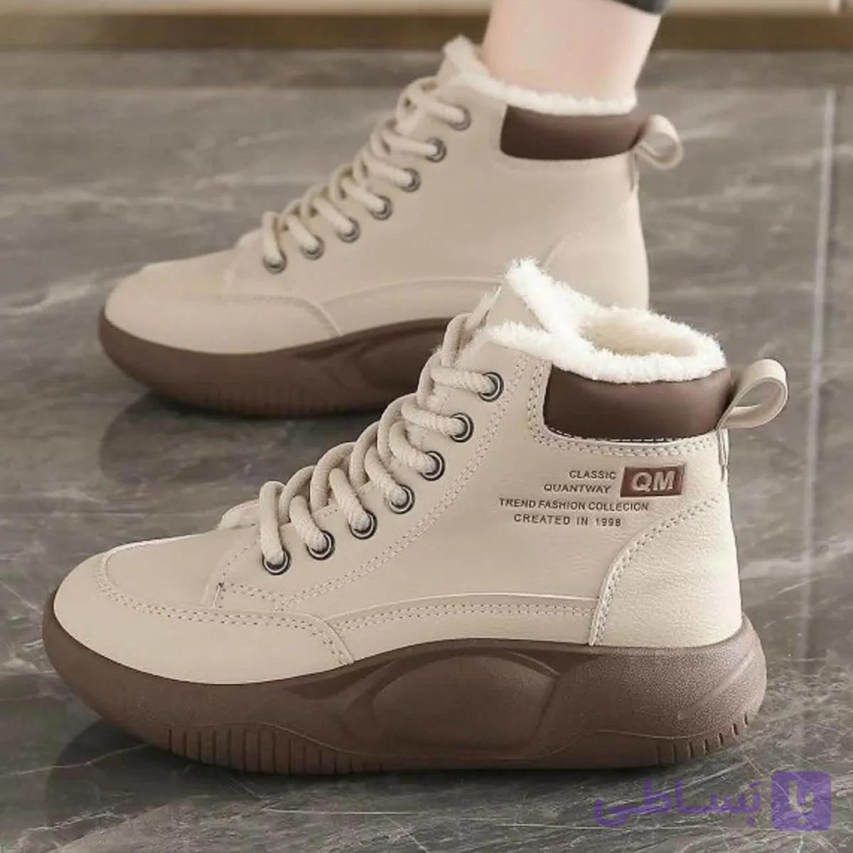 نیم بوت خزدار ضد آب کرم قهوه‌ای Waterproof Fur Lined Beige Brown Boots — تصویر 1