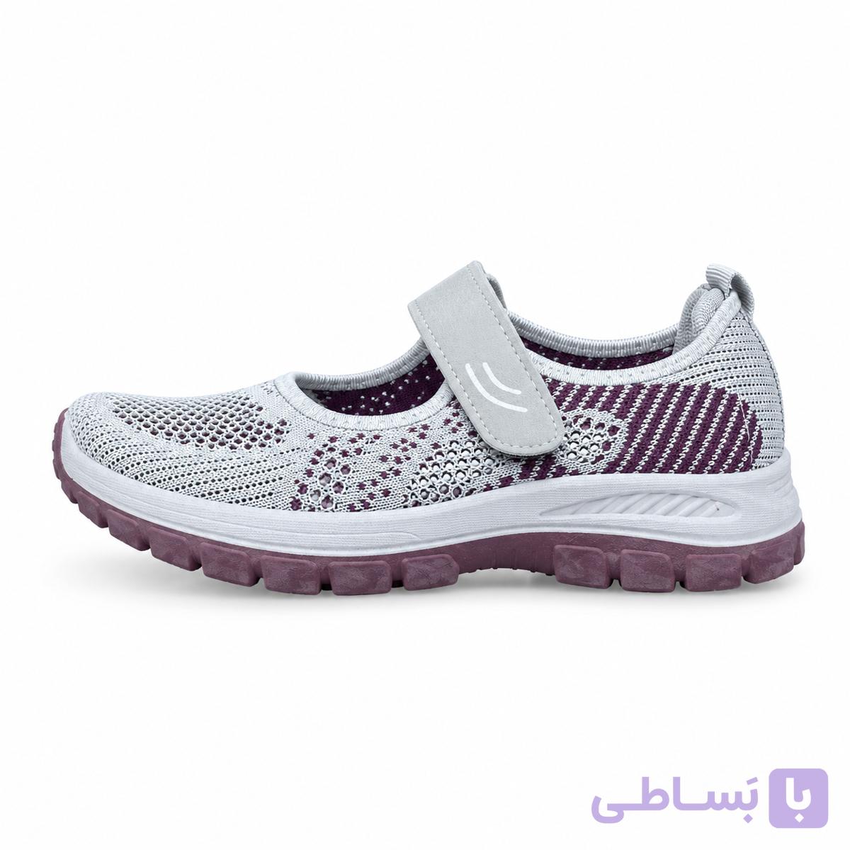 صندل طبی اسپرت زنانه چسبی خاکستری بنفش — تصویر 1