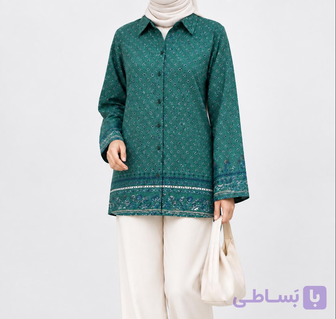 شومیز و پیراهن زنانه یقه انگلیسی طرح پایین حاشیه دار جنس لنین
