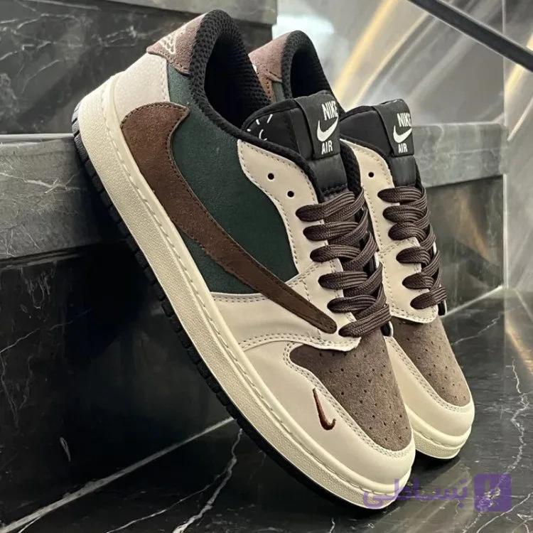 کفش کتانی مردانه نایک ترویس یشمی قهوه‌ای NIKE travis scott — تصویر 1
