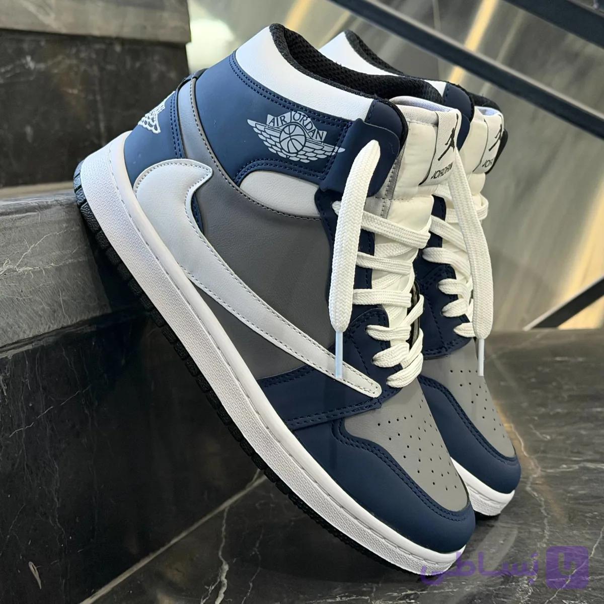 کفش کتانی مردانه نایک ترویس اسکات ساقدار سرمه ای طوسی NIKE travis scott — تصویر 1