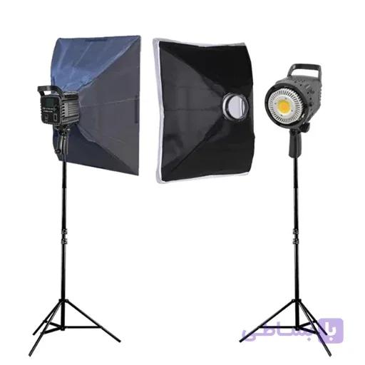 کیت دو شاخه ویدیو لایت نورپردازی 300 وات مدل bk1201 با پایه و سافت باکس خارجی