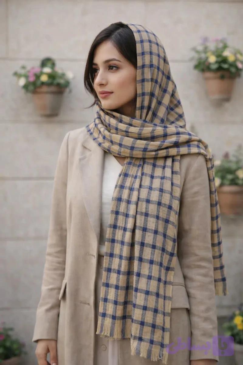 شال نخی طرح چهار خونه