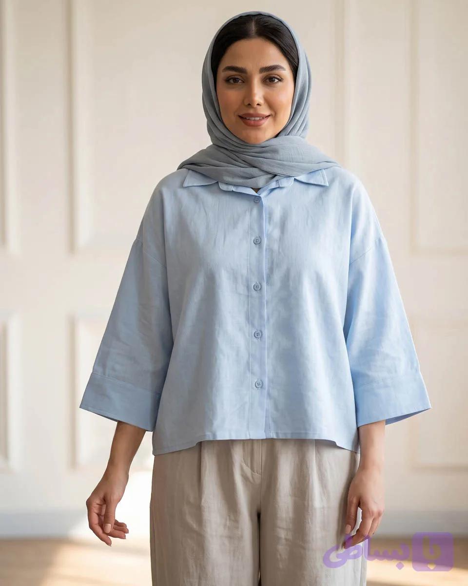 شومیز لینن کج راه زنانه مینا 2240 — تصویر 1
