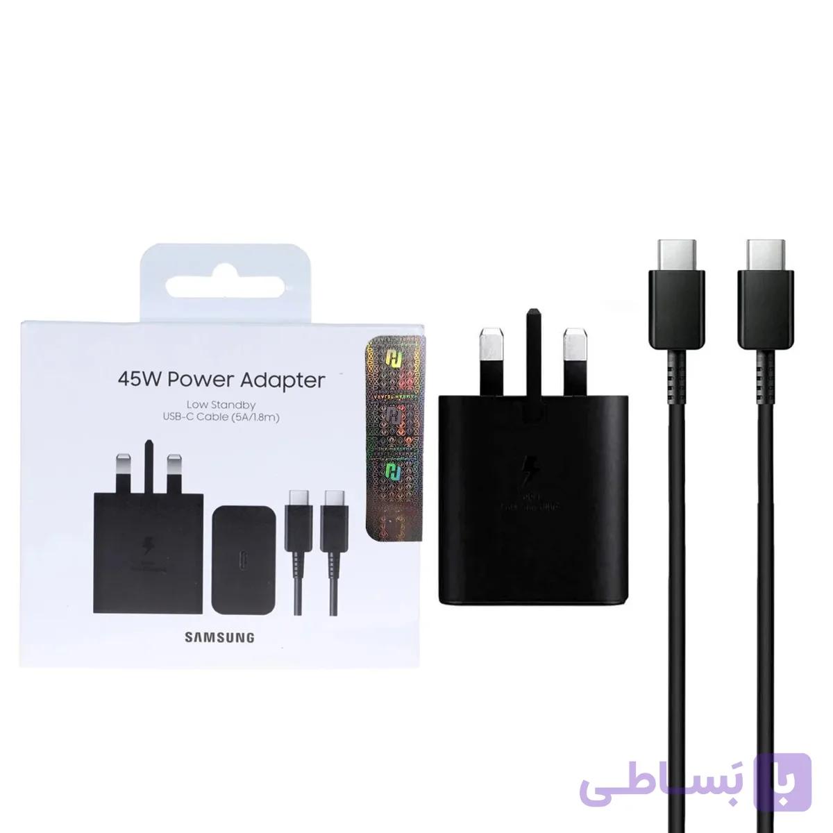 شارژر دیواری PD و فست Samsung مدل EP-T4511 45W به همراه کابل شارژ Type-C To Type-C – مشکی – اصلی (گارانتی 18 ماهه شرکتی) — تصویر 1